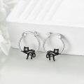 wholesale 925 Sterling Silver Cat Sleeping Charm Hoops - Tiny Black Enamel Kitty Earings Gift for Her-0-2