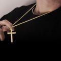 wholesale Gold Plated 925 Sterling Silver  Mens Cross Pendant Necklace 24 Chain-0-4