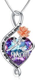 wholesale TOUPOP Mothers Day Gifts For Mom Mom Necklace With Crystal Birthday Jewelry Gifts Mother Day's Gift For Mom Wife Grandma From Daughter Son Husband 'i Love You For Always And Forever' (mom), Purple -0-0