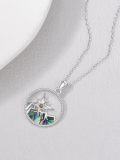 wholesale 925 Sterling Silver Compass Abalone Shell Pendant Necklace with Triangle and Circle Design-0-4