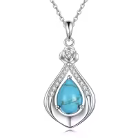 wholesale 925 Sterling Silver Moss Agate Turquoise Larimar Aquamarine Opal Black Onyx Rose Quartz Moonstone Pendant Necklace-Turquoise