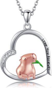wholesale 925 Sterling Silver 925 Cute Pig Heart Pendant Necklace  for Women Valentine's Day Christmas Gifts-capybara