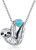 wholesale Sterling Silver Stone Cute Sloth Pendant Necklace for Women Girls Gifts-0-14