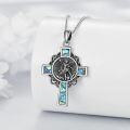 wholesale 925 Sterling Silver Abalone Shell Saint Michael Cross Pendant Necklace-0-4