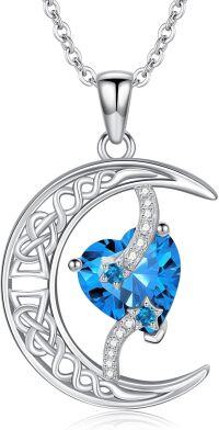 wholesale TOUPOP Topaz December Birthstone Necklace 925 Sterling Silver Moon And Star Pendant Necklace Celtic Moon Topaz Jewelry Anniversary Birthday Christmas Gifts For Women Wife Mom Her -undefined