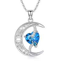 TOUPOP Sterling Silver Topaz Moon Star Pendant Necklace-undefined
