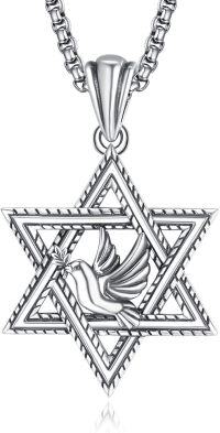 wholesale 925 Sterling Silver Dove in Star of David Pendant Necklace  for Men s-Dove