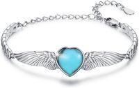 wholesale 925 Sterling Silver Birthstone Angel Wings Heart Bracelet for Women Mother s Day Gift-December