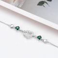 wholesale 925 Sterling Silver Heart-Shaped Emerald Anklet with CZ Accents for Women-0-2