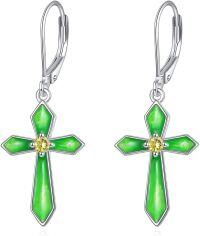 wholesale 925 Sterling Silver & Birthstone Infinity Cross Earrings for Women, Hypoallergenic Faith Jewelry Gift, 36.1mm-08-August