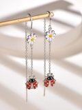 wholesale 925 Sterling Silver Ladybug Daisy Drop Earrings Novelty  for Women-0-1