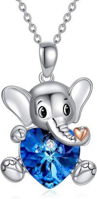wholesale Sterling Silver Austrian Crystal Elephant Koala Panda Heart Pendant Necklace-01_Elephant-Blue Heart