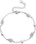 wholesale 925 Sterling Silver Blue Turquoise & Black Pearl Opal Leaves Charm Bracelet s for Women-0-5