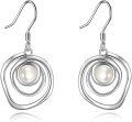 wholesale 925 Sterling Silver Circle Design with Pearl and Swirls Drop Dangle Earrings-0-0