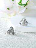 wholesale White Gold Plated 925 Sterling Silver Triquetra Stud Earrings with Cubic Zirconia and Celtic Design - Elegant Jewelry for Women (Length: 2cm Width: 3mm Weight: Approx. 4g)-0-1