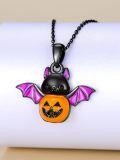 wholesale 925 Sterling Silver Black Purple Orange Halloween Bat Pumpkin Pendant Necklace for Women Gifts-0-3