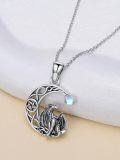 wholesale 925 Sterling Silver Dragon Crescent Moon and Star Pendant with Rainbow Quartz Stone-0-4