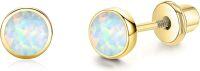 wholesale 925 Sterling Silver 4mm Round Simulated Opal Screw-Back Stud Earrings for Women-Yellow Gold & White Opal