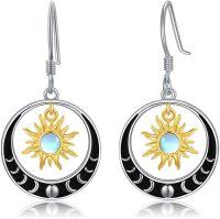 wholesale 925 Sterling Silver Sun and Moon Drop Earrings with Opalite Stone-sun