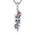 wholesale 925 Sterling Silver Gothic Sword with Rose Skull & Snake CZ Pendant Necklace-0-0