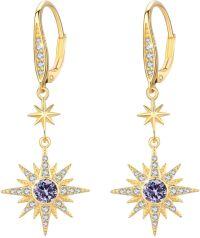 wholesale Sterling Silver Gold Plated Gemstone Star Earrings Leverback Dangle Jewelry Gifts-June (Gold Plated)-June (Gold Plated)