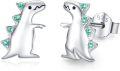wholesale 925 Sterling Silver Green Crystal Dinosaur Stud Earrings for Women and Girls - Hypoallergenic s-0-0