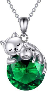 wholesale 14K Gold Pink Crystal Black Cat Pendant Necklace for Women Cats Lover-A-May Birthstone Cat