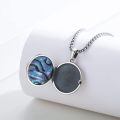 wholesale 925 Sterling Silver Oxidized Saint Peregrine Abalone Shell Photo Locket Pendant Necklace-0-3