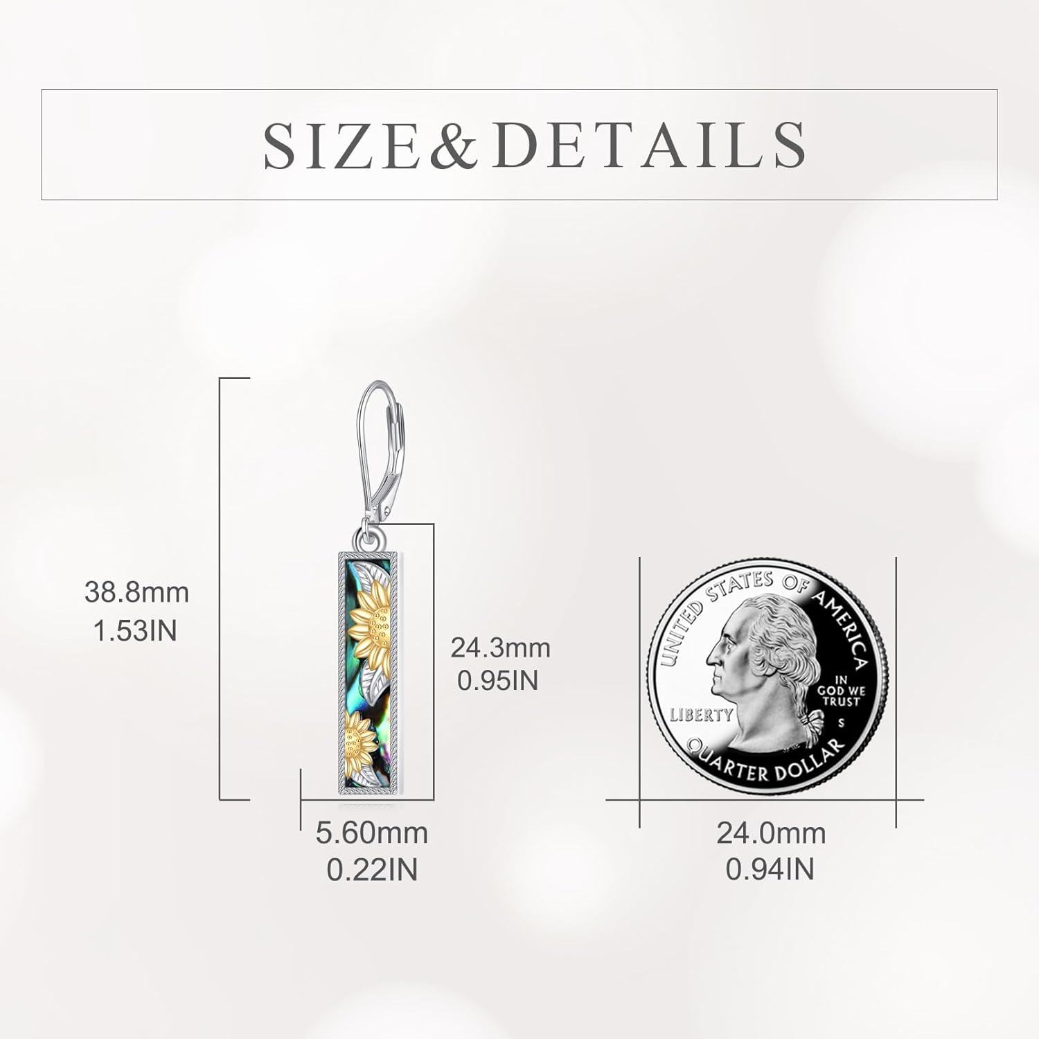 925 Sterling Silver Sunflower & Abalone Shell Leverback Earrings - Mustard Seed Inspired Design-0-2