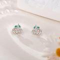 wholesale 925 Sterling Silver Cherry Stud Earrings with Orange and Green Stones - Perfect Gift for Mom-0-3