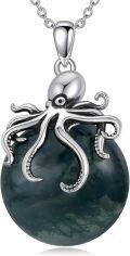 wholesale 925 Sterling Silver Green Moss Agate & White Moonstone Octopus Pendant Necklace Ocean Life Jewelry for Women Girls 36 Chain Gift Boxed-0-0