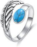 wholesale 925 Sterling Silver Turquoise Adjustable Feather Ring – Bohemian Style for Love & Protection-0-0