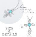 wholesale 925 Sterling Silver Heart-Shaped Turquoise and Cubic Zirconia Cross Pendant Necklace for Women & Girls-0-3