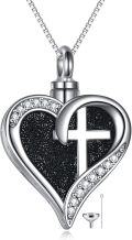 wholesale 925 Sterling Silver Black Drusy Cross Heart Tear Drop Pendant with Funnel and Chain - Memorial Keepsake Jewelry for Ashes-0-0