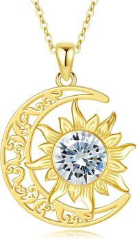 wholesale 18K Gold Plated Natural Gemstone Crescent Necklace for Women Moon Sun Pendant Gift for Her-B-White