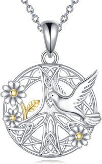 wholesale Sterling Silver Animal Pendant Necklace Horse Penguin Axolotl Cow Frog Owl Mermaid Dinosaur Bee Pigeon Dolphin Fox Cat Jewelry Gift for Women-Hummingbird