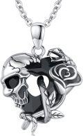 wholesale 925 Sterling Silver Gothic Snake & Rose Heart Skull Pendant Necklace-0-0