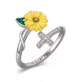 TOUPOP Sterling Silver Cross Sunflower Open Adjustable Ring Christian Gift-0-0