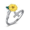 TOUPOP Sterling Silver Cross Sunflower Open Adjustable Ring Christian Gift-0-0