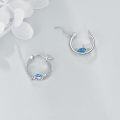 wholesale 925 Sterling Silver Turtle Hoop Earrings with Blue Opal for Women Gifts-0-5