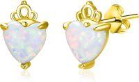 wholesale 925 Sterling Silver White Lab Created Opal Heart Stud Earrings for Women-Yellow Gold