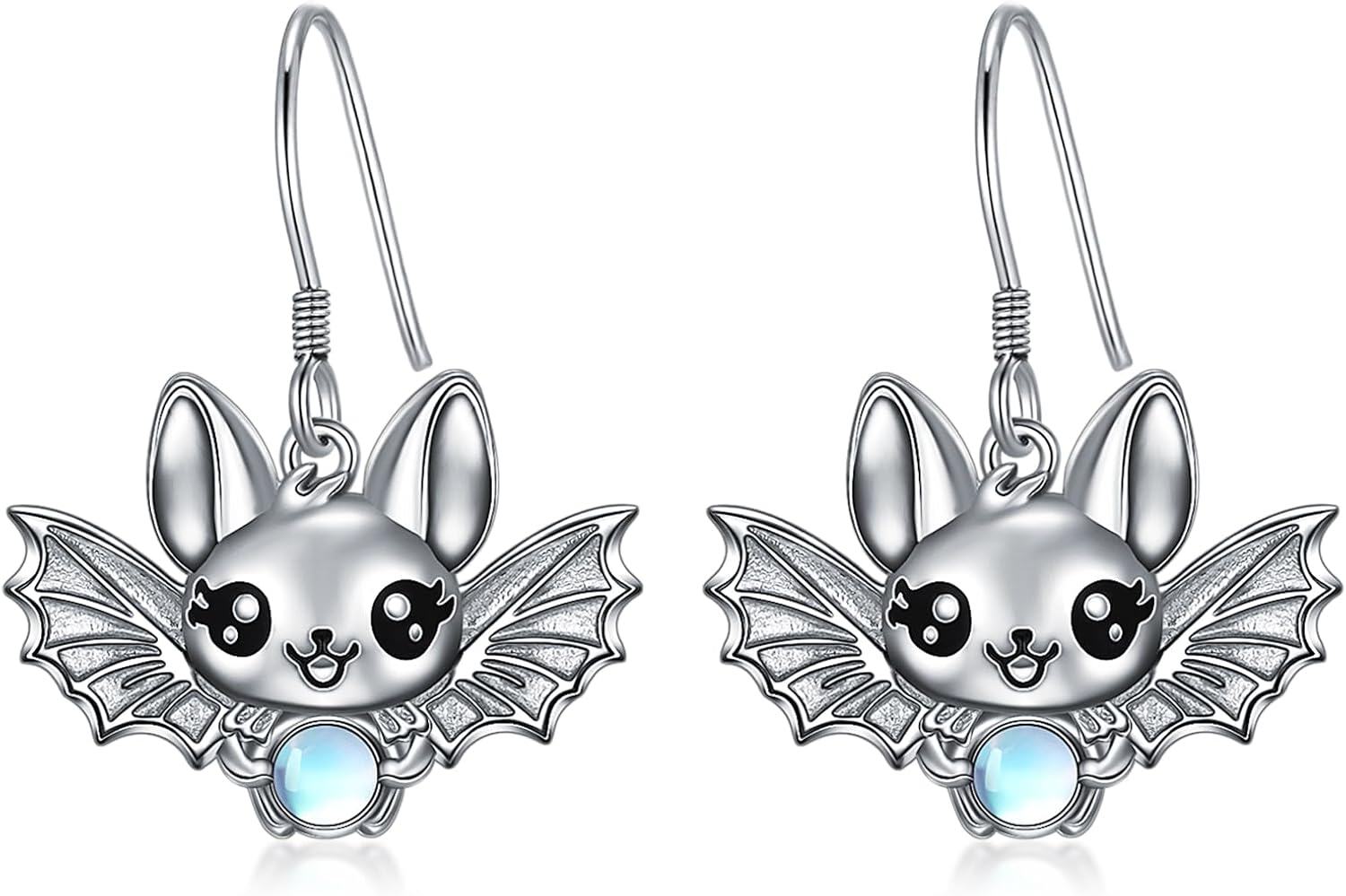 925 Sterling Silver Moonstone Earrings - Cute Bat Design Jewelry for Women Girls Gifts-0-0