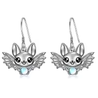 wholesale 925 Sterling Silver Moonstone Earrings Wholesale - Cute Bat Design Jewelry for Women Girls Gifts-Bat
