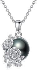 wholesale 925 Sterling Silver Black Freshwater Pearl with Roses Pendant Necklace for Women-0-0