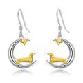 wholesale 925 Sterling Silver Crescent Moon Star Dachshund Dog Two Tone Drop Earrings-0-0