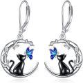 wholesale 925 Sterling Silver Cat & Butterfly Moon Drop Earrings for Women Gifts-0-0