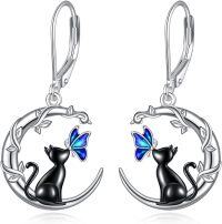 wholesale 925 Sterling Silver Cat & Butterfly Moon Drop Earrings for Women Gifts-Moon cat