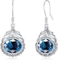 wholesale 925 Sterling Silver & Gemstone Birthstone Earrings, Elegant Dangle Fish Hook Earrings for Women, Perfect Gift for All Occasions-London Blue Topaz