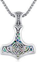 wholesale 925 Sterling Silver & Abalone Shell Mjolnir Viking Pendant Necklace for Men-0-0