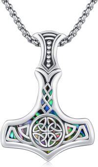 wholesale 925 Sterling Silver & Abalone Shell Mjolnir Viking Pendant Necklace for Men-Celtic Knot
